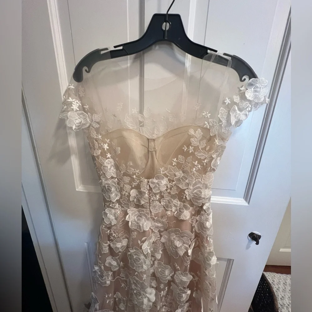 Mira Zwillinger wedding gown Floral Appliqué Illusion Off-Shoulder Gown